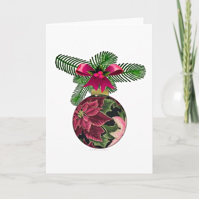 Retro 50s Poinsettia Burgundy Ornament Helgkort (Framsida)