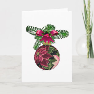 Retro 50s Poinsettia Burgundy Ornament Helgkort
