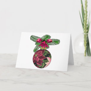 Retro 50s Poinsettia Burgundy Ornament Helgkort