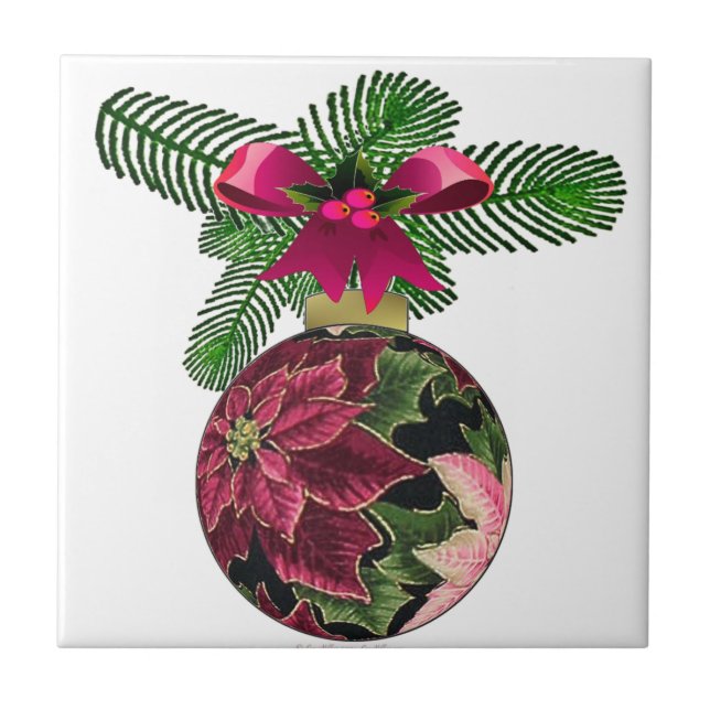 Retro 50s Poinsettia Burgundy Ornament Kakelplatta (Framsidan)