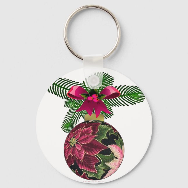 Retro 50s Poinsettia Burgundy Ornament Nyckelring (Framsida)