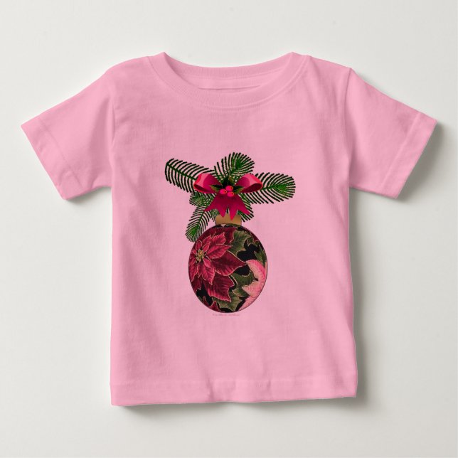 Retro 50s Poinsettia Burgundy Ornament Tee (Framsida)