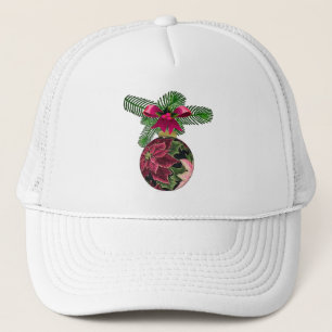 Retro 50s Poinsettia Burgundy Ornament Truckerkeps