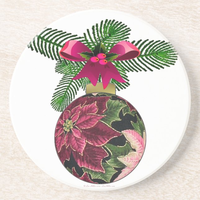 Retro 50s Poinsettia Burgundy Ornament Underlägg (Framsidan)