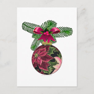 Retro 50s Poinsettia Burgundy Ornament Vykort