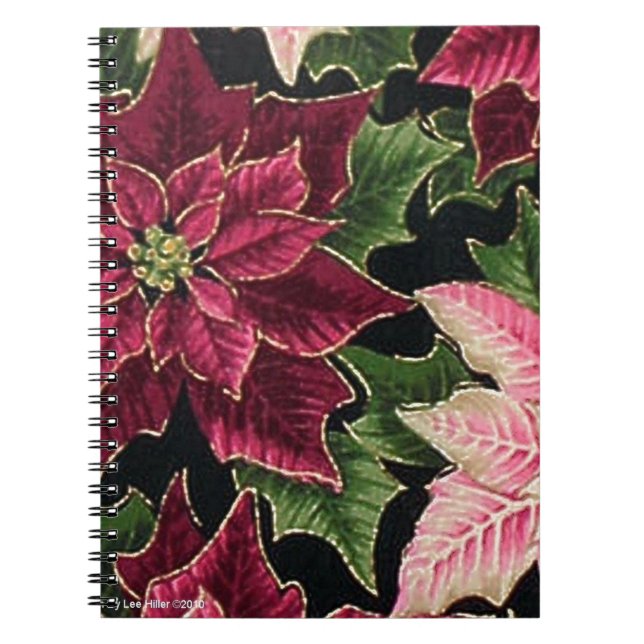 Retro 50s Poinsettia Burgundy Rosa Anteckningsbok (Framsidan)