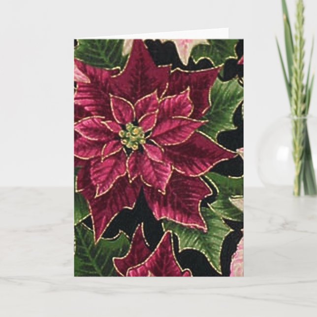 Retro 50s Poinsettia Burgundy Rosa Helgkort (Framsida)