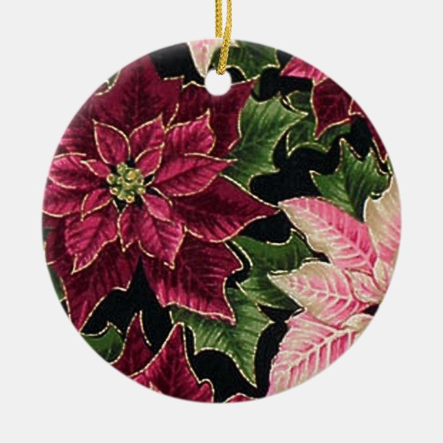 Retro 50s Poinsettia Burgundy Rosa Julgransprydnad Keramik (Framsidan)