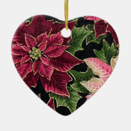Retro 50s Poinsettia Burgundy Rosa Julgransprydnad Keramik