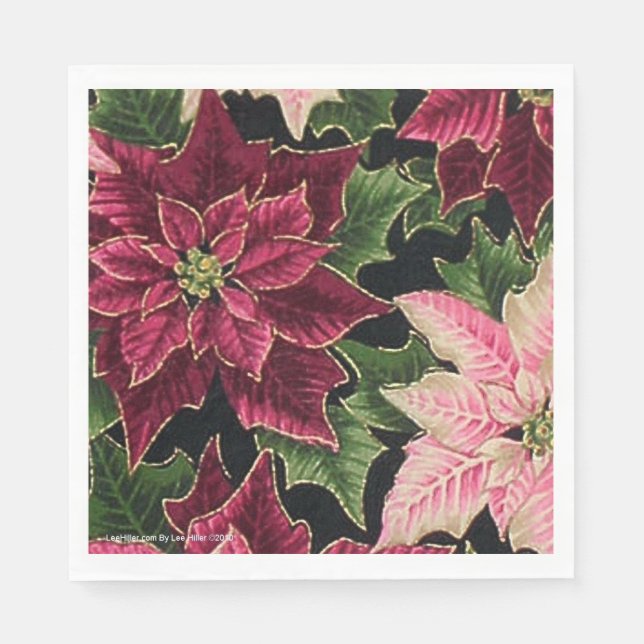 Retro 50s Poinsettia Burgundy Rosa Papper Napkins Pappersservett (Framsidan)