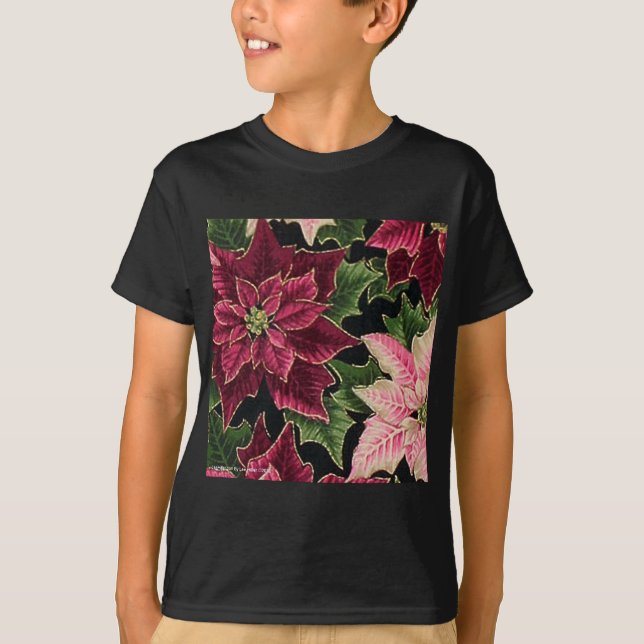 Retro 50s Poinsettia Burgundy Rosa Tee (Framsida)