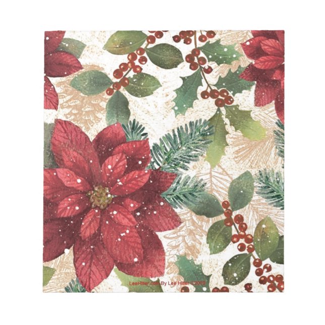 Retro 50s Poinsettia Red Grönt Cream Anteckningsblock (Framsida)