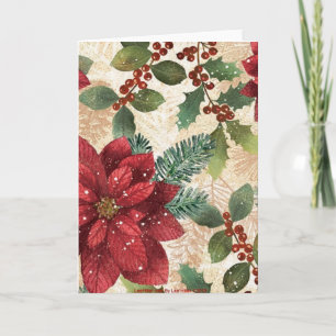 Retro 50s Poinsettia Red Grönt Cream Helgkort