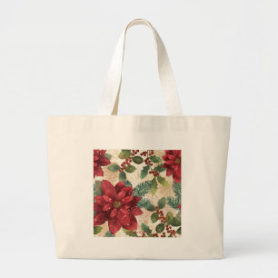 Retro 50s Poinsettia Red Grönt Cream Jumbo Tygkasse