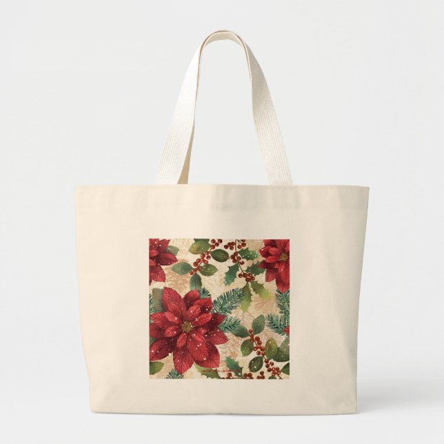 Retro 50s Poinsettia Red Grönt Cream Jumbo Tygkasse (Framsidan)