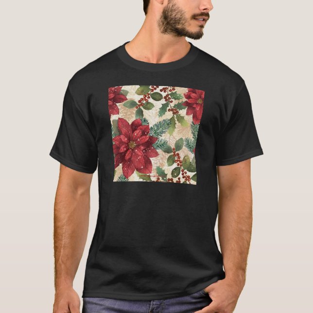 Retro 50s Poinsettia Red Grönt Cream T-shirt (Framsida)