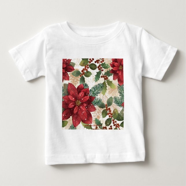 Retro 50s Poinsettia Red Grönt Cream Tee Shirt (Framsida)
