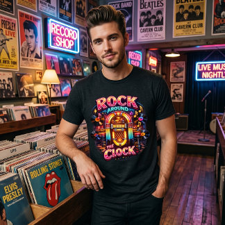 Retro 50s Rock Around the Clock Neon Jukebox T Shirt