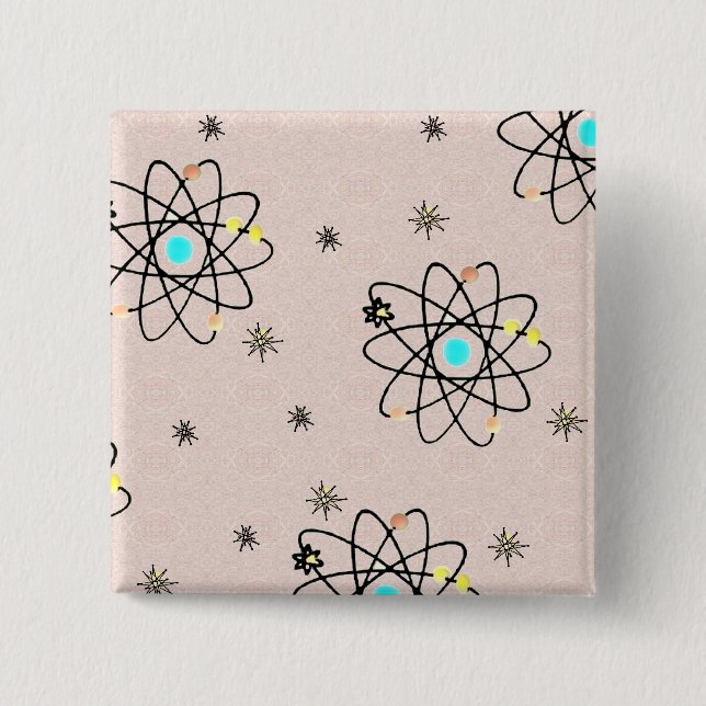 Retro 50s Rosa och presenter för atomskrift Knapp (Framsida)