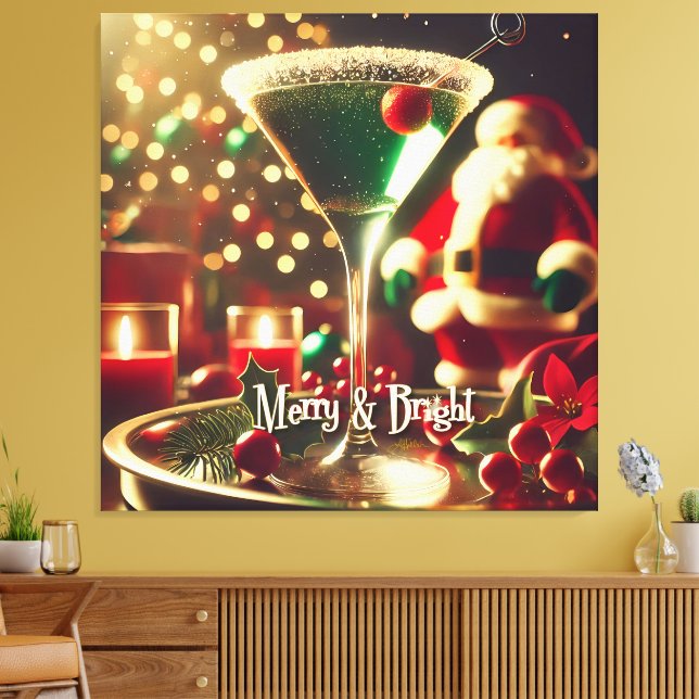 Retro 50s Santa Christmas Green Martini Canvastryck (Insitu (Vardagsrum))