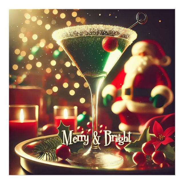 Retro 50s Santa Christmas Green Martini Fototryck (Framsidan)