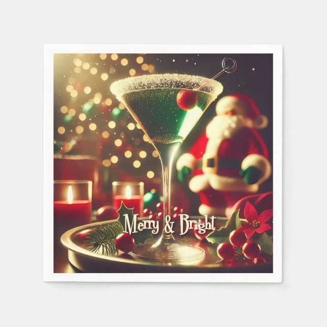 Retro 50s Santa Christmas Green Martini Pappersservett (Framsidan)