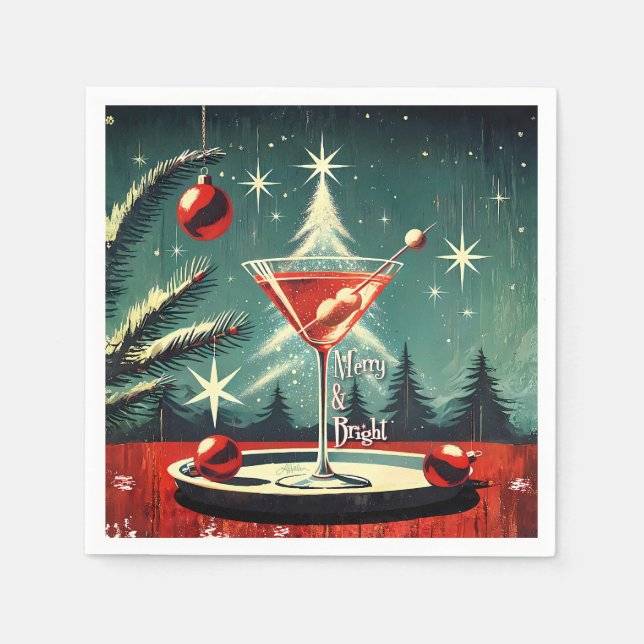 Retro 50s Snow Flurry Christmas Tree Martini Pappersservett (Framsidan)