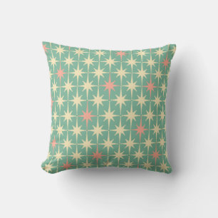 Retro 50s Star Mönster Teal Mint Rosa Cream Kudde