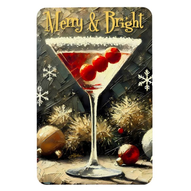 Retro 50s Triple Cranberry Christmas Martini Magnet (Vertikal)
