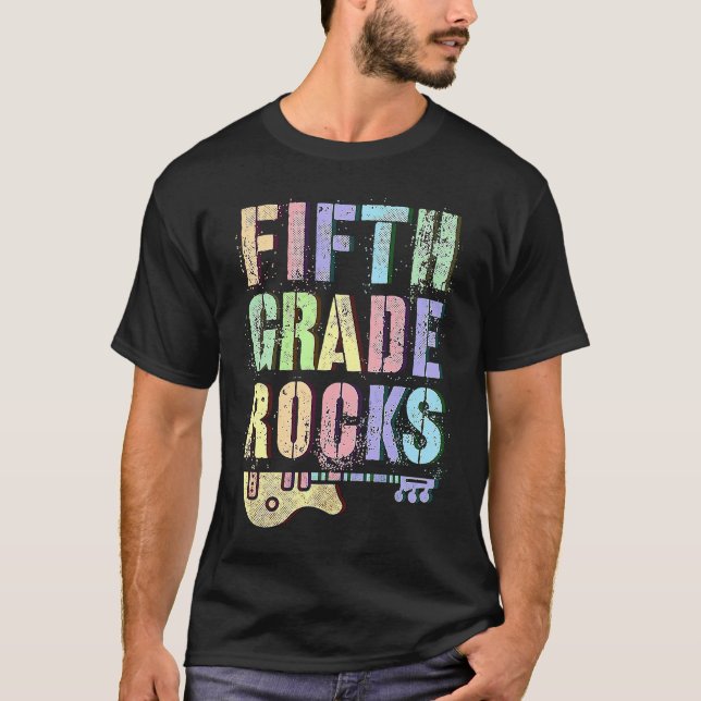 Retro 5th GRADE ROCKS Teacher Rockstar Squad Fifth T Shirt (Framsida)
