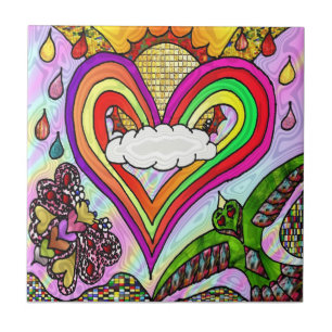 Retro 60-årsjubileum Psychedelic Rainbow Heart Til Kakelplatta