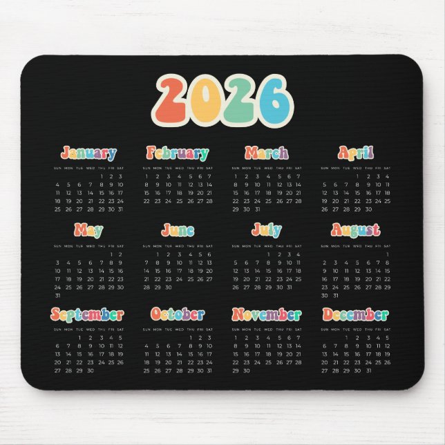 Retro 60-årskalender Hippie 2025 Black Musmatta (Framsidan)