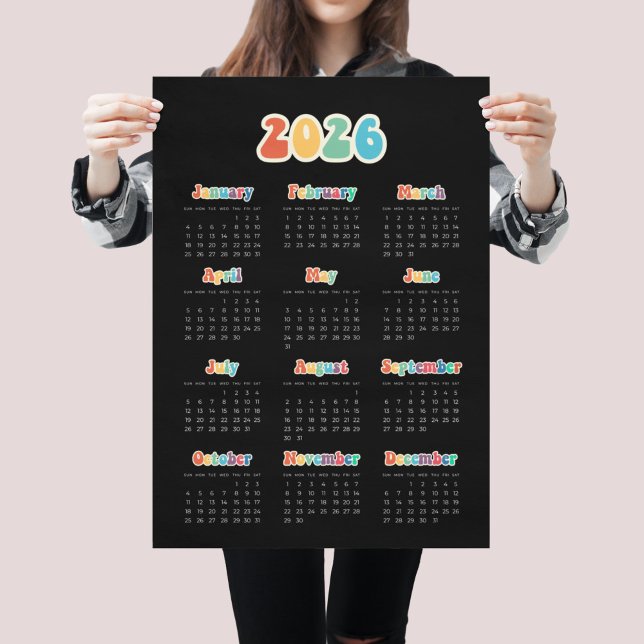 Retro 60-årskalender Hippie 2025 Black Poster (Skapare uppladdad)