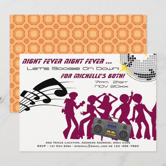 RETRO 60:e födelsedag Inbjudan Boogie Nattfeber (Fram/baksida)