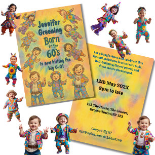 Retro 60:e födelsedagen född i 60:e Groovy Hippie Inbjudningar