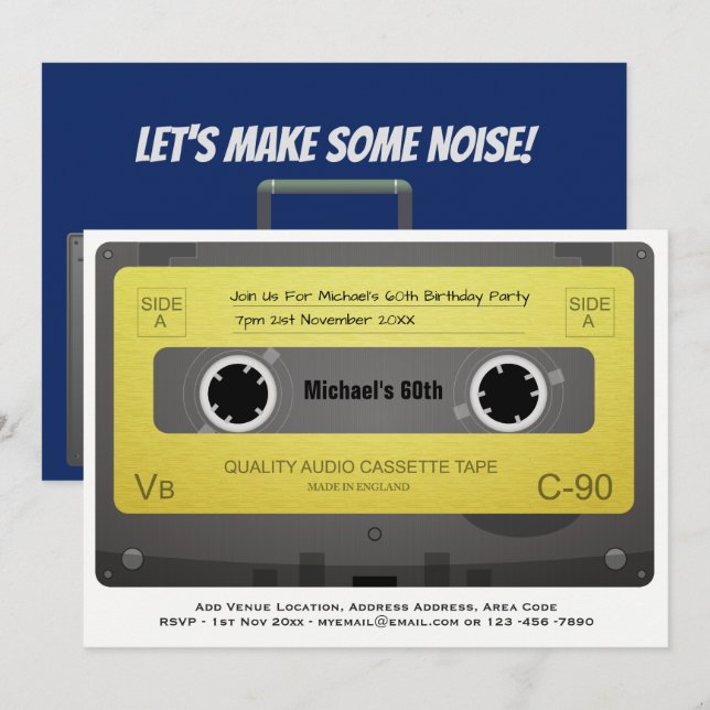 RETRO 60:e födelsedagen MAN Inbjudan Music Cassett (Fram/baksida)