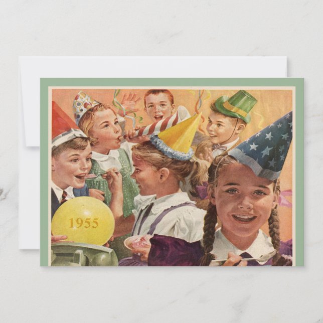 Retro 60:e Födelsedagsfesten 1955 Barnminnesmärken Inbjudningar (Framsida)