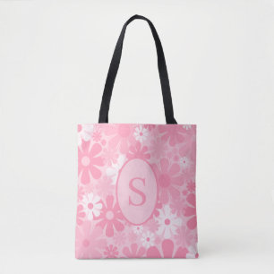 Retro 60- och 70-tals blommönster med initial rosa tygkasse