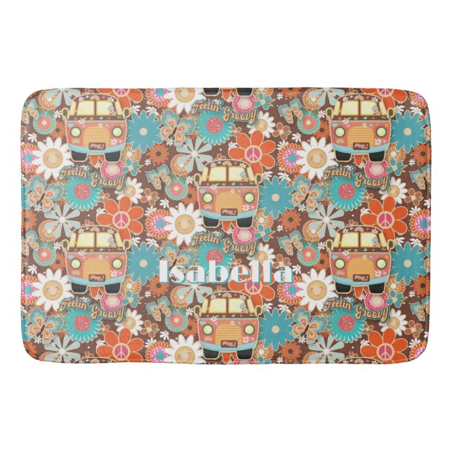 RETRO 60- och 70-tals Hippie Känsla Groovy Blommig Badrumsmatta (Framsidan)