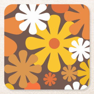 Retro 60- och 70-talsestetisk blommönster underlägg papper kvadrat