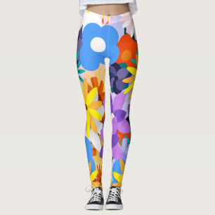 Retro 60 s, 70 sekunder Flower Mönster Leggings