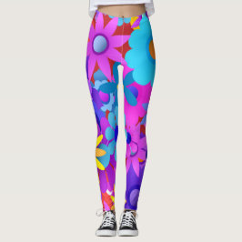 Retro 60 s, 70 sekunder Flower Mönster Leggings