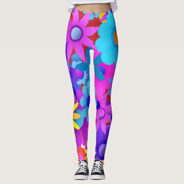 Retro 60 s, 70 sekunder Flower Mönster Leggings (Framsida)