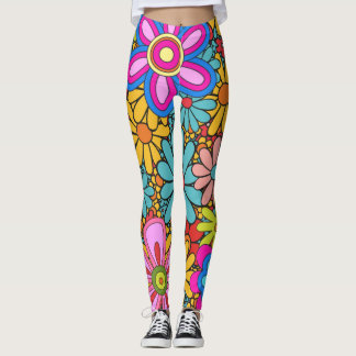 Retro 60 s, 70 sekunder Flower Mönster Leggings