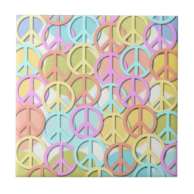 Retro 60 s Pastel Peace Symbols MOD Tiles Kakelplatta (Framsidan)