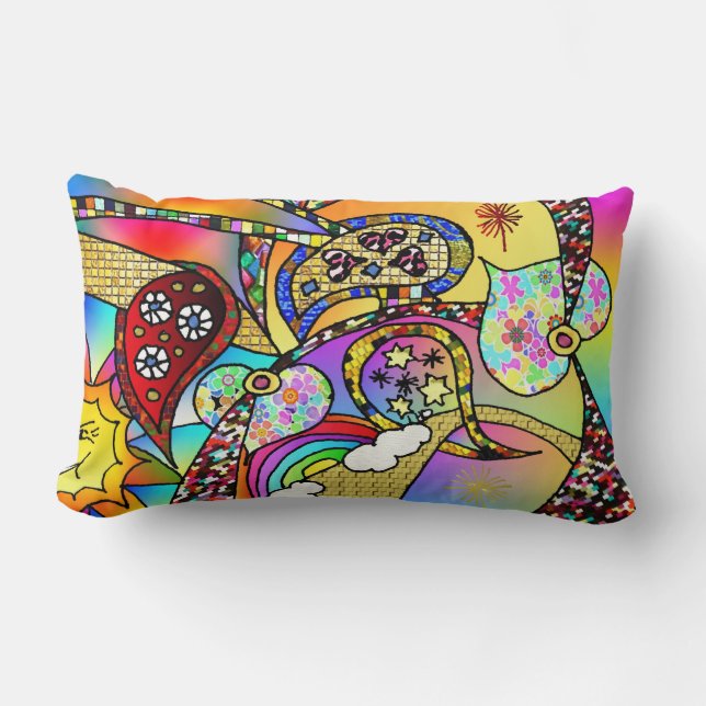Retro 60 s Psychedelic Hearts Paisley Dekorativ ku Lumbarkudde (Framsida)