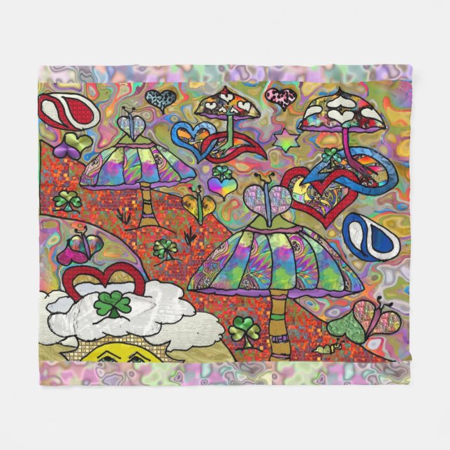 Retro 60 s Psychedelic Magic Mushroom Blanket Fleecefilt (Framsidan (Horisontell))