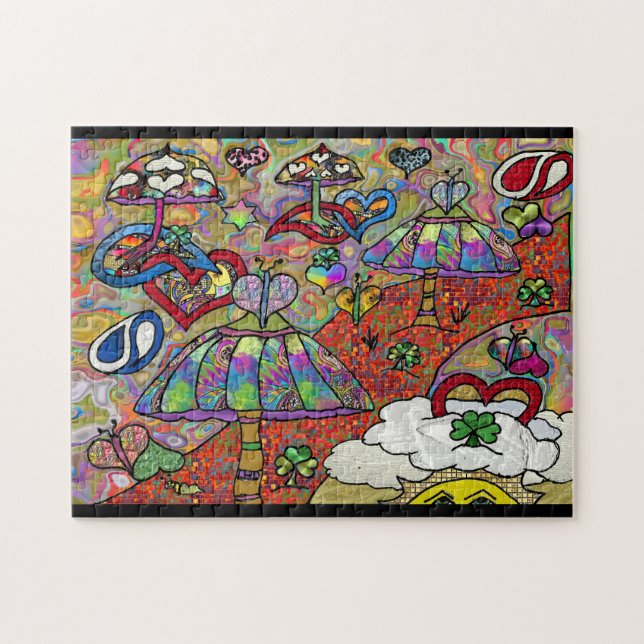 Retro 60 s Psychedelic Magic Mushroom Puzzle Pussel (Horisontell)