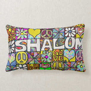 Retro 60 s Psychedelic Shalom KÄRLEK Dekorativ kud Lumbarkudde