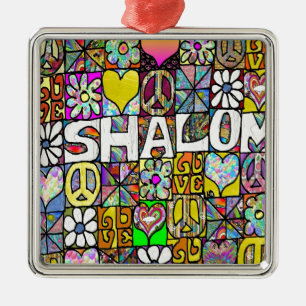 Retro 60 s Psychedelic Shalom KÄRLEK Julgransprydnad Metall